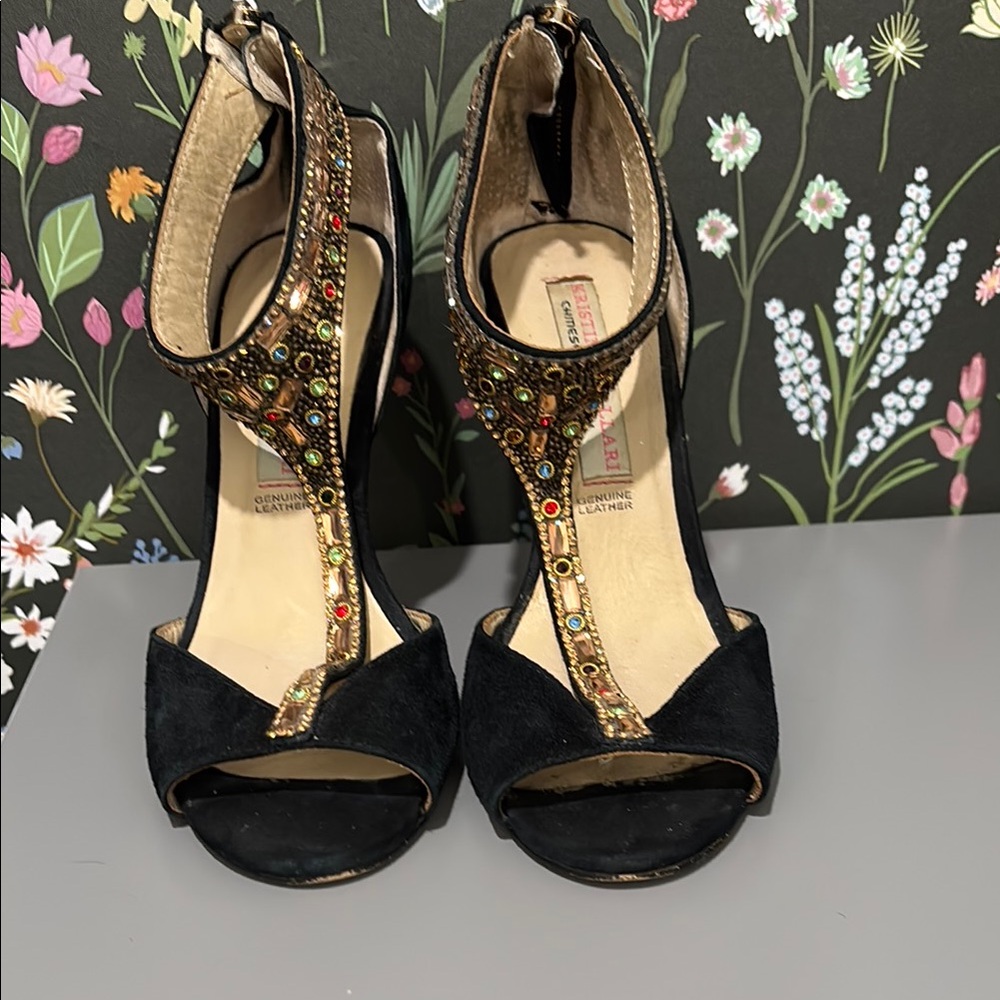 Kristin Cavallari black suede high heels